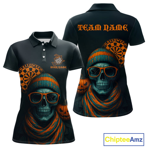Custom Halloween Women Darts Shirt Personalized Halloween Pumpkin Skull Darts Jerseys NYN1230
