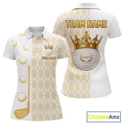 Crown Golf Ball Womens Golf Polo Shirts Custom White And Gold Argyle Pattern Golf Team Attire NYN4233
