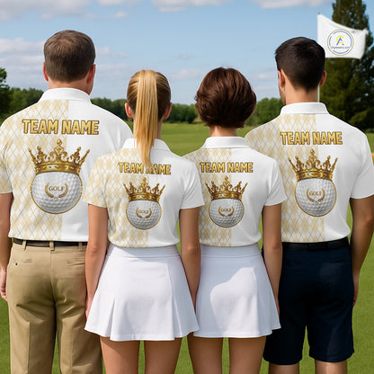 Crown Golf Ball Mens Golf Polo Shirts Custom White And Gold Argyle Pattern Golf Team Attire NYN4233