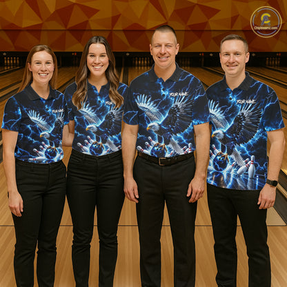 Blue Fierce Eagle Bowling Shirt For Women Personalized Thunder Lightning Bowler Polo 1/4-Zip Jersey NYN4634