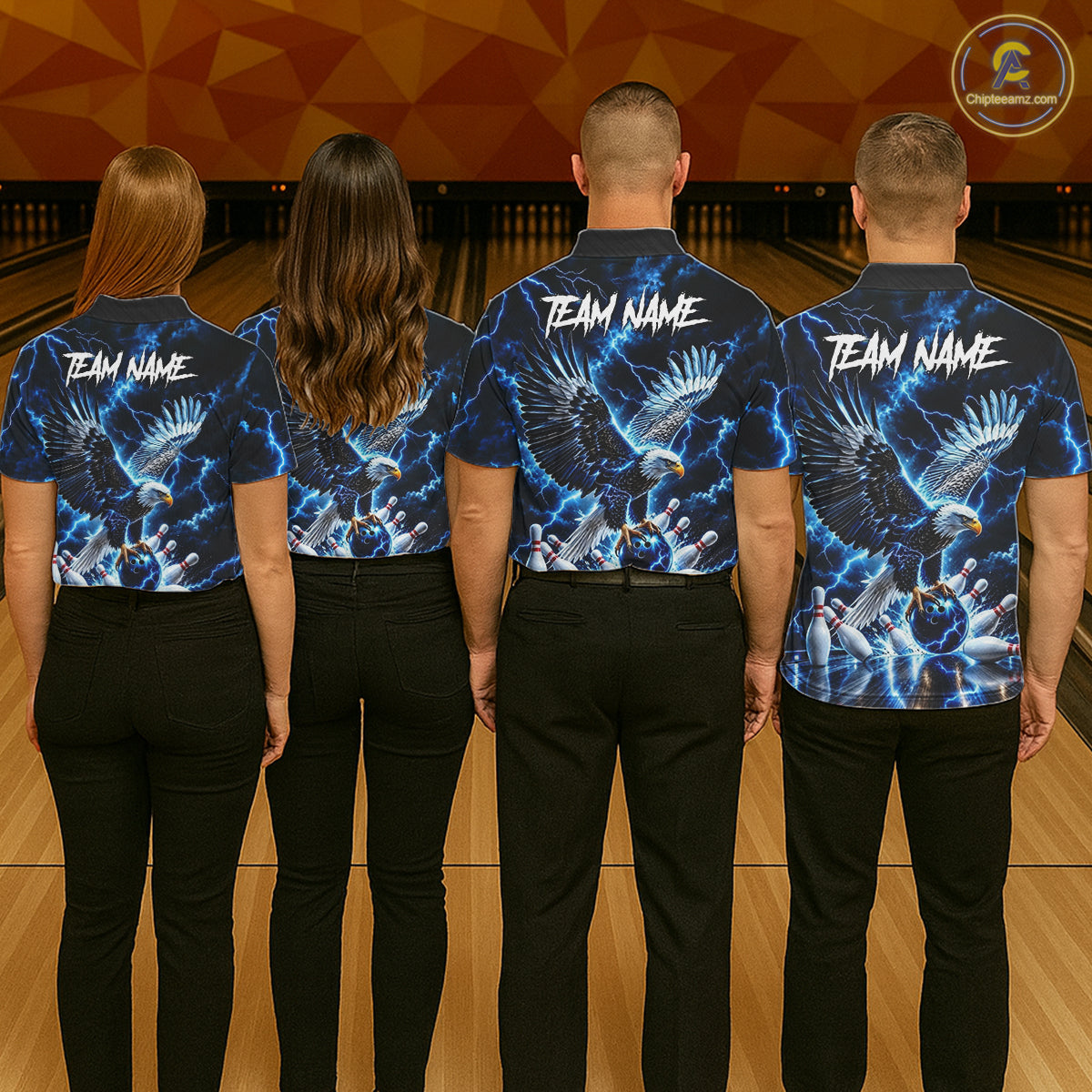 Blue Fierce Eagle Bowling Shirt For Women Personalized Thunder Lightning Bowler Polo 1/4-Zip Jersey NYN4634