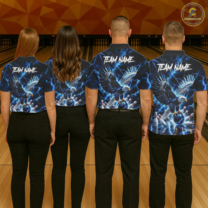 Blue Fierce Eagle Bowling Shirt For Women Personalized Thunder Lightning Bowler Polo 1/4-Zip Jersey NYN4634