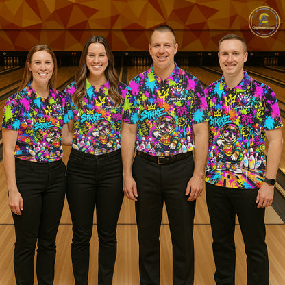 Funny Bowling Polo 1/4-Zip Shirt For Men Personalized Hip Hop Bulldog Graffiti Bowling Team League NYN4639