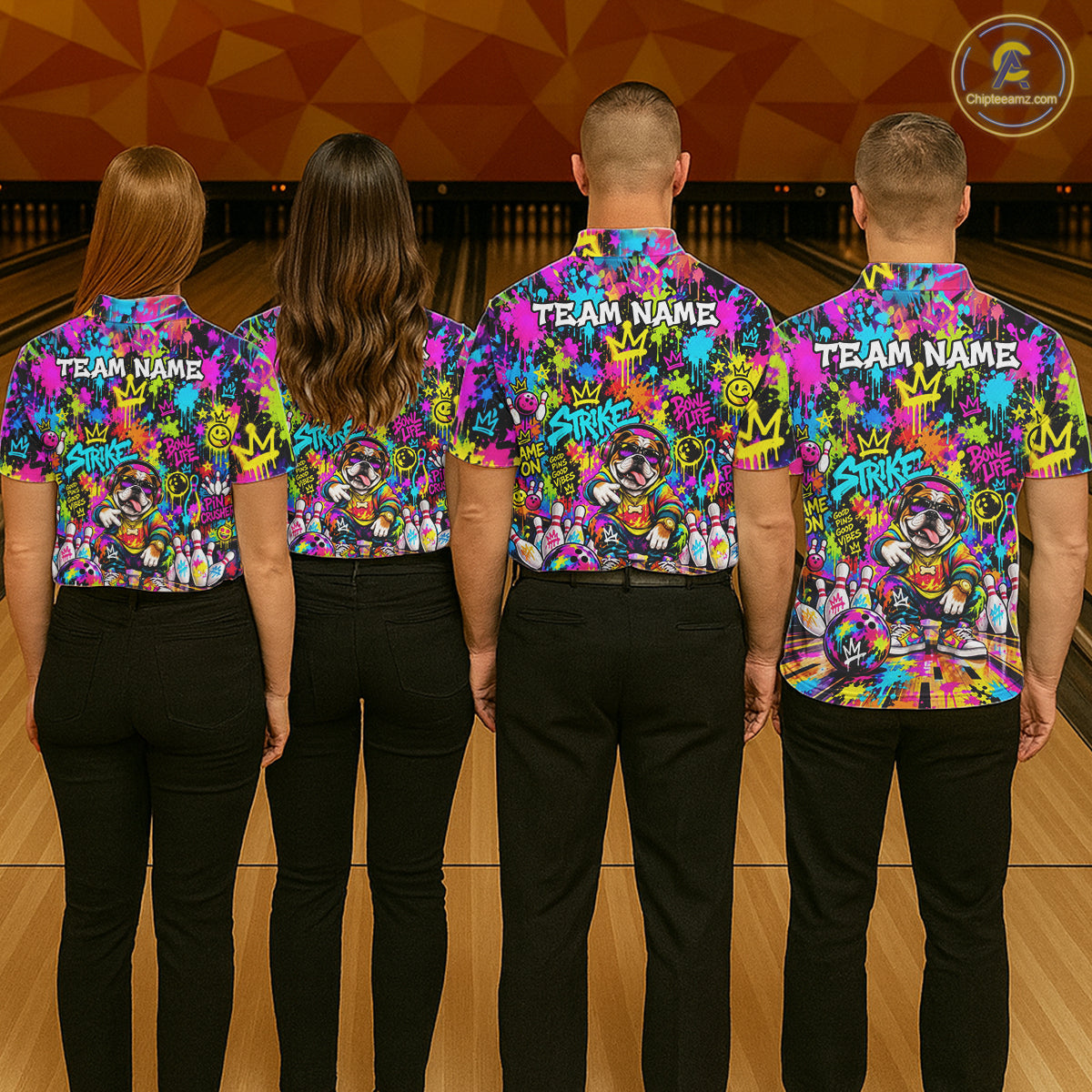 Funny Bowling Polo 1/4-Zip Shirt For Men Personalized Hip Hop Bulldog Graffiti Bowling Team League NYN4639