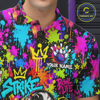 Funny Bowling Polo 1/4-Zip Shirt For Men Personalized Hip Hop Skunk Graffiti Bowling Team League NYN4640