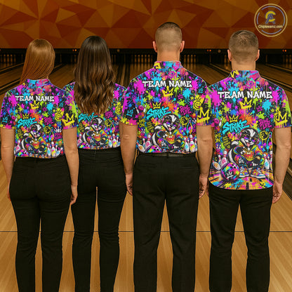 Funny Bowling Polo 1/4-Zip Shirt For Women Personalized Hip Hop Skunk Graffiti Bowling Team League NYN4640