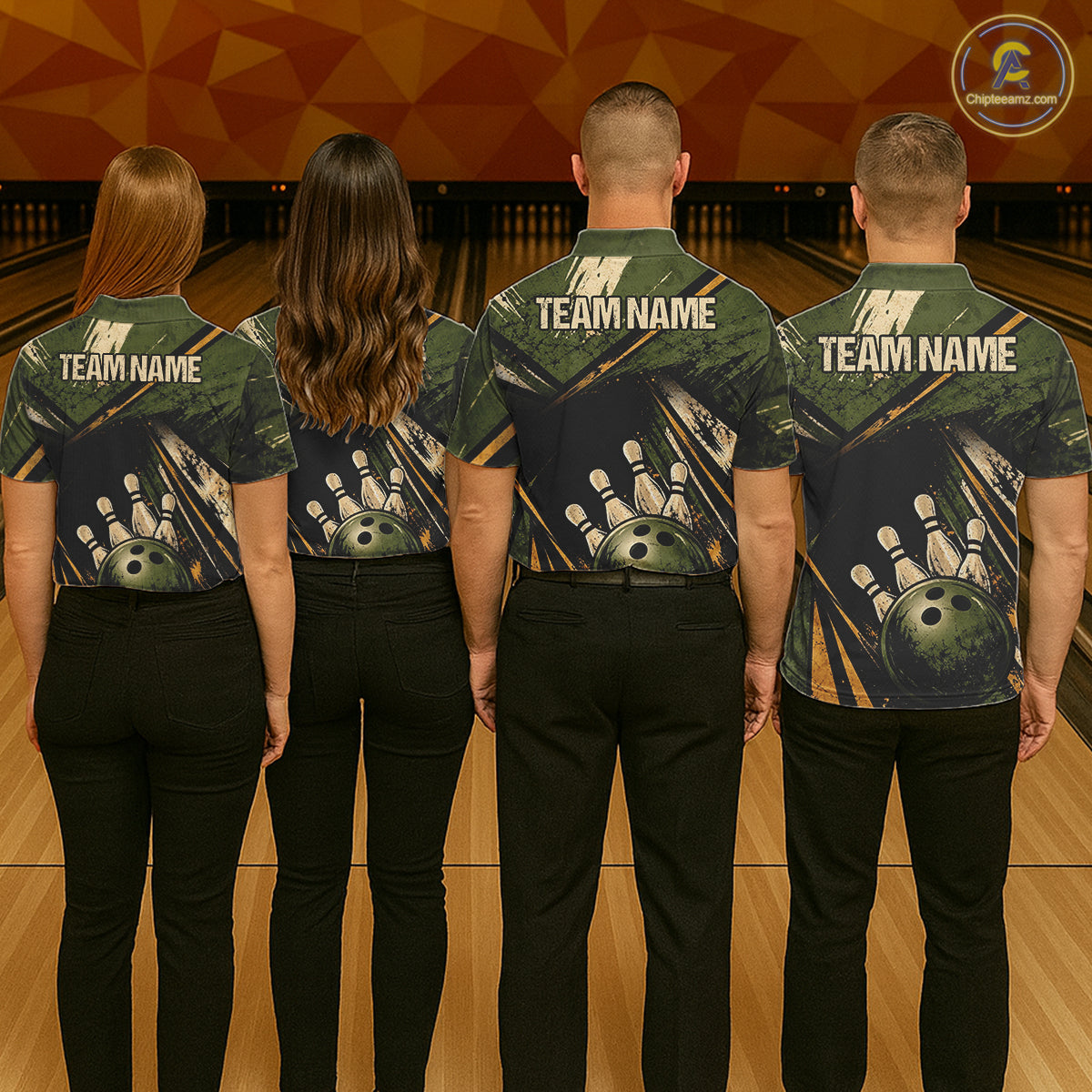 Green And Yellow Grunge Bowling Polo 1/4-Zip For Men Custom Bowling Team Jersey Bowling League NYN4645