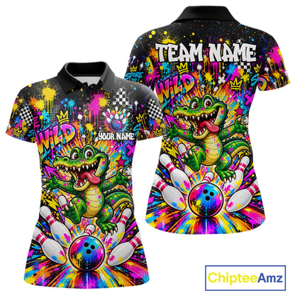 Funny Skunk Bowling Polo 1/4-Zip Shirt For Women Colorful Splatter Graffiti Bowling Team League NYN4651