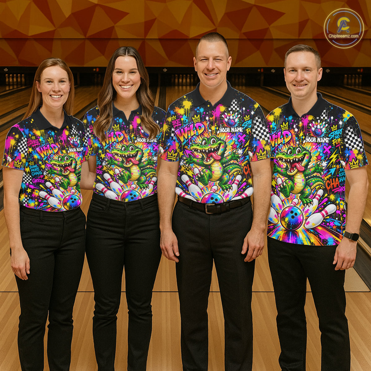 Funny Skunk Bowling Polo 1/4-Zip Shirt For Men Colorful Splatter Graffiti Bowling Team League NYN4651