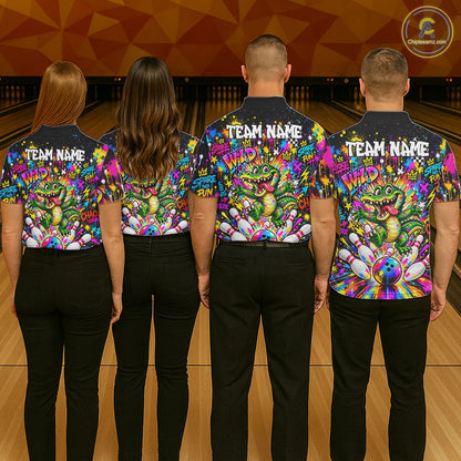 Funny Skunk Bowling Polo 1/4-Zip Shirt For Men Colorful Splatter Graffiti Bowling Team League NYN4651