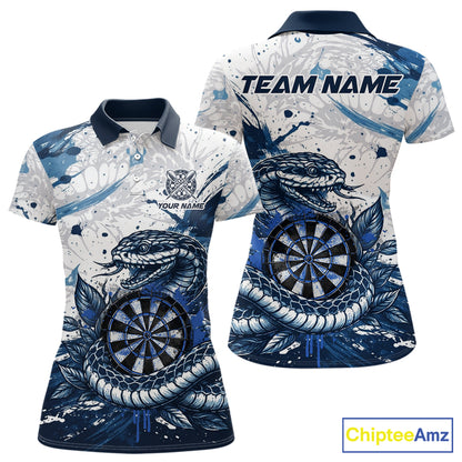 Custom White And Blue Splatter Cobra Dartboard Women Darts Polo Shirts Grunge Dart Jerseys NYN2269