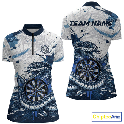 Custom White And Blue Splatter Cobra Dartboard Women Darts Quarter-Zip Shirts Grunge Dart Jerseys NYN2269