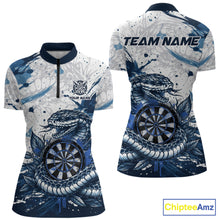 Load image into Gallery viewer, Custom White And Blue Splatter Cobra Dartboard Women Darts Quarter-Zip Shirts Grunge Dart Jerseys NYN2269