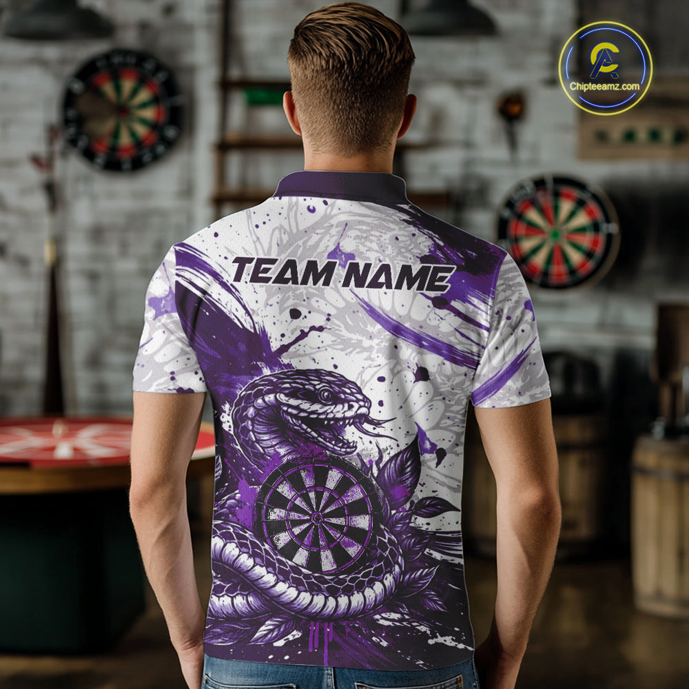 Custom White And Purple Splatter Cobra Dartboard Men Darts Polo Shirts Grunge Dart Jerseys NYN2270