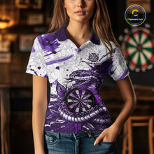Load image into Gallery viewer, Custom White And Purple Splatter Cobra Dartboard Women Darts Polo Shirts Grunge Dart Jerseys NYN2270