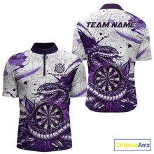 Load image into Gallery viewer, Custom White And Purple Splatter Cobra Dartboard Men Darts Quarter-Zip Shirts Grunge Dart Jerseys NYN2270