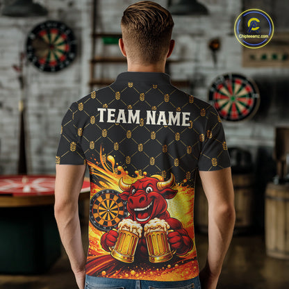 Bull & Cheer Beers Dartboard Custom Funny Darts Polo Shirts Men Dart Team Jerseys | Black NYN2272