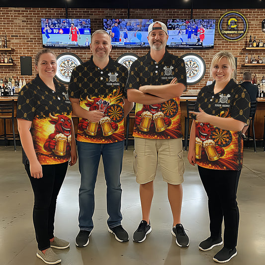Bull & Cheer Beers Dartboard Custom Funny Darts Quarter-Zip Shirts Women Dart Team Jerseys | Black NYN2272