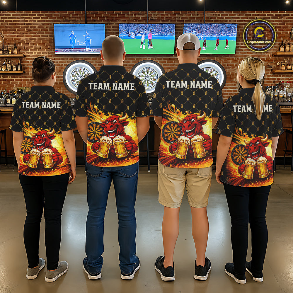 Bull & Cheer Beers Dartboard Custom Funny Darts Polo Shirts Men Dart Team Jerseys | Black NYN2272