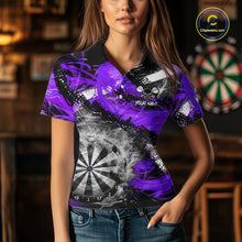 Load image into Gallery viewer, Purple &amp; Grey Smokes Dartboard Custom Women Darts Polo Shirts Grunge Dart League Jerseys NYN2278