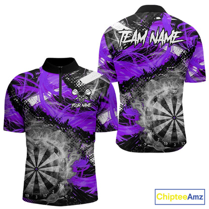 Purple & Grey Smokes Dartboard Custom Men Darts Quarter-Zip Shirts Grunge Dart League Jerseys NYN2278