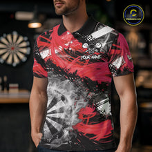 Load image into Gallery viewer, Red &amp; Grey Smokes Dartboard Custom Men Darts Polo Shirts Grunge Dart League Jerseys NYN2279