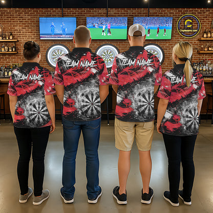 Red & Grey Smokes Dartboard Custom Women Darts Quarter-Zip Shirts Grunge Dart League Jerseys NYN2279