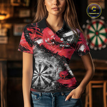 Load image into Gallery viewer, Red &amp; Grey Smokes Dartboard Custom Women Darts Polo Shirts Grunge Dart League Jerseys NYN2279