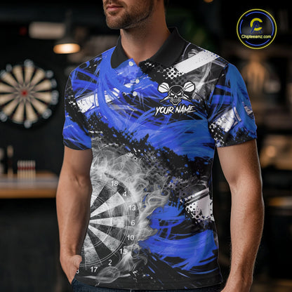 Blue & Grey Smokes Dartboard Custom Men Darts Polo Shirts Grunge Dart League Jerseys NYN2280