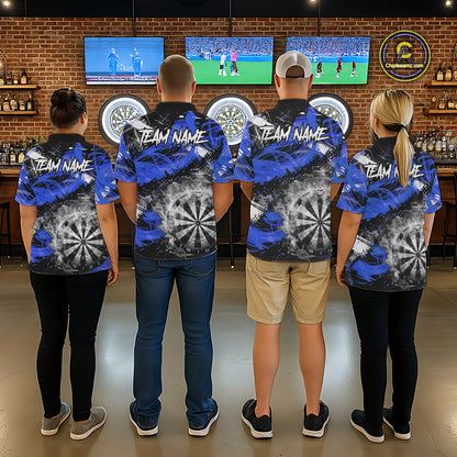 Blue & Grey Smokes Dartboard Custom Women Darts Polo Shirts Grunge Dart League Jerseys NYN2280