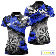 Load image into Gallery viewer, Blue &amp; Grey Smokes Dartboard Custom Women Darts Polo Shirts Grunge Dart League Jerseys NYN2280