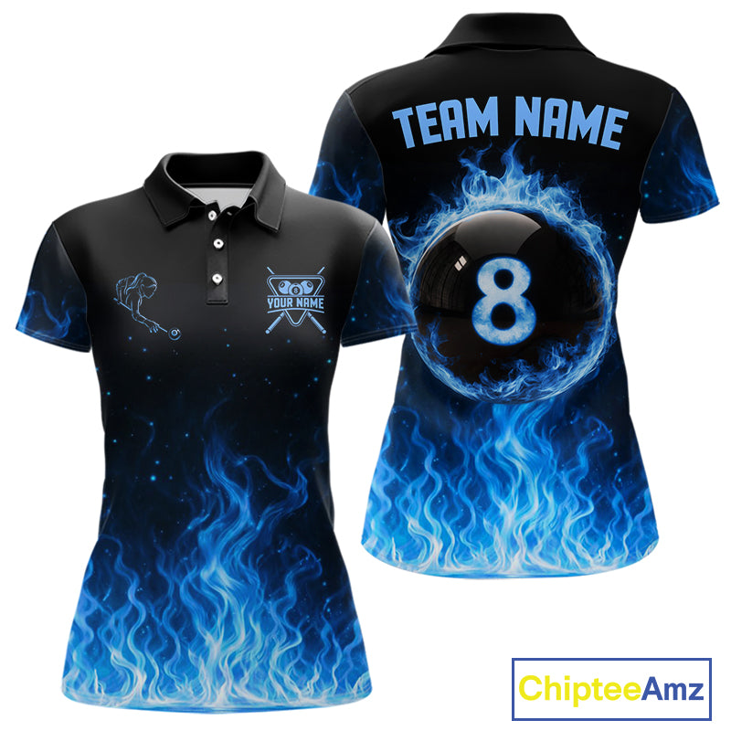 Custom Blue Flaming Pool 8 Ball Billiard Shirt For Men Personalized 3D Ball Billiard Attire Gifts NYN2570