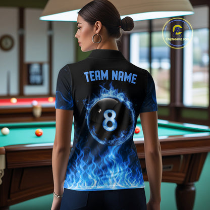 Custom Blue Flaming Pool 8 Ball Billiard Shirt For Men Personalized 3D Ball Billiard Attire Gifts NYN2570