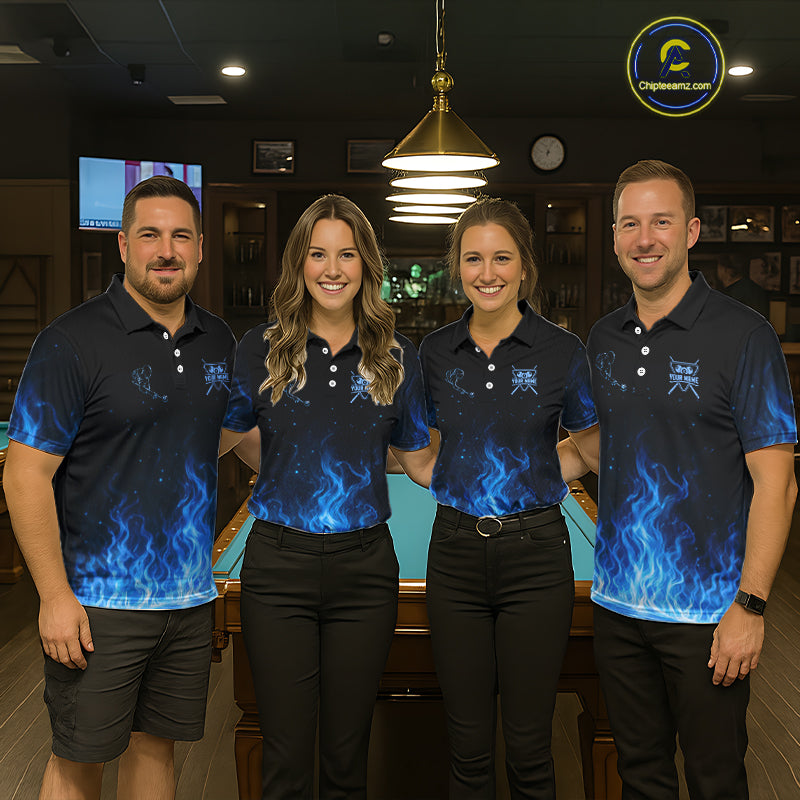 Custom Blue Flaming Pool 8 Ball Billiard Shirt For Men Personalized 3D Ball Billiard Attire Gifts NYN2570