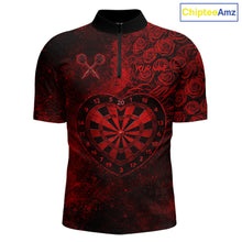Load image into Gallery viewer, Red Grunge Roses Heart Dartboard Men Darts Valentine Shirt Custom Dart Quarter-Zip Couple Gifts NYN2573