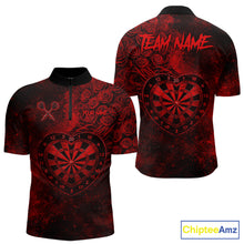 Load image into Gallery viewer, Red Grunge Roses Heart Dartboard Men Darts Valentine Shirt Custom Dart Quarter-Zip Couple Gifts NYN2573