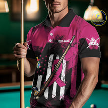 Load image into Gallery viewer, Pink Ribbon Grunge US Flag Patriotic Men Billiard Shirts Custom Breast Cancer Billiard Jerseys  NYN2943