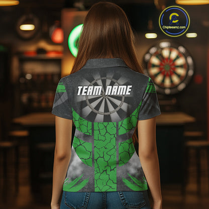 Dartboard & Green Cracked Pattern For Champions Darts Shirt For Women - Custom Name NYN0370