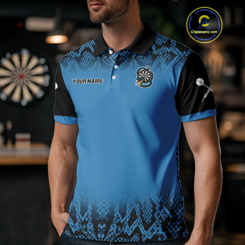 Navy Snake & Reptile Skin With Striking Dartboard Darts Shirt For Men - Custom Name NYN0372