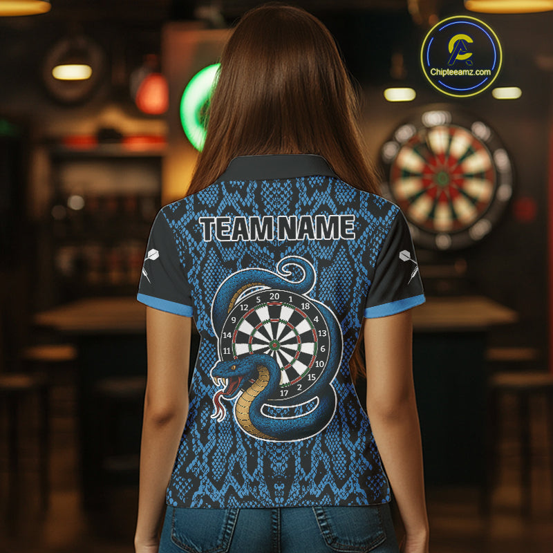 Navy Snake & Reptile Skin With Striking Dartboard Darts Shirt For Women - Custom Name NYN0372
