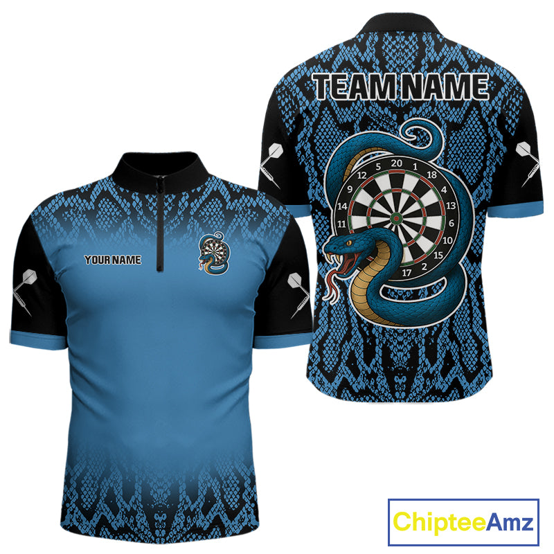 Navy Snake & Reptile Skin With Striking Dartboard Darts Shirt For Men - Custom Name NYN0372