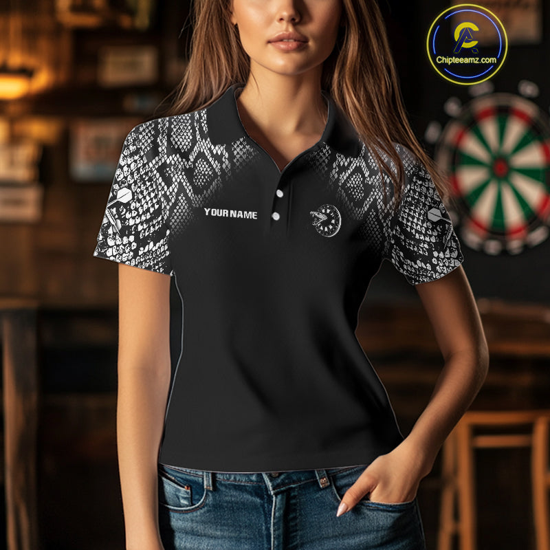 Grey Snake & Reptile Skin With Striking Dartboard Darts Shirt For Women - Custom Team Name NYN0374