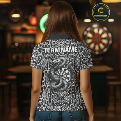 Grey Snake & Reptile Skin With Striking Dartboard Darts Shirt For Women - Custom Team Name NYN0374