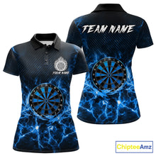 Load image into Gallery viewer, Blue thunder lightning dartboard dart polo shirt for women custom dart apparel