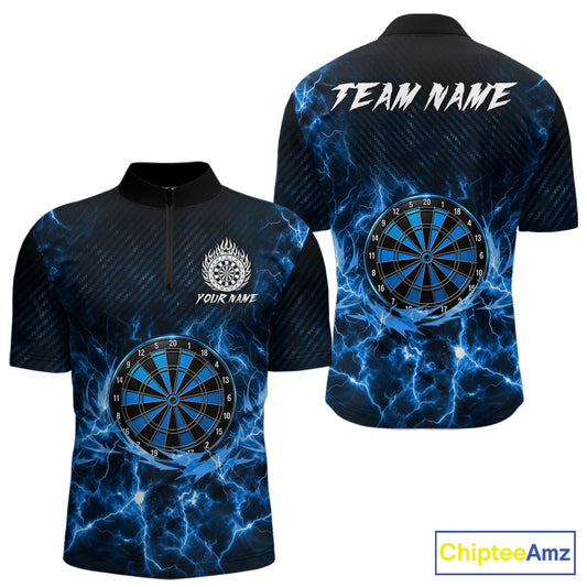 Blue thunder lightning dartboard dart 1/4-zip shirt for men custom dart apparel