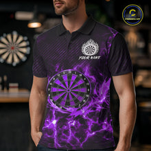 Load image into Gallery viewer, Custom Thunder Lightning Dartboard Men Dart Polo &amp; 1/4-Zip Shirt, Gifts For Dart Players | Purple NYN3338