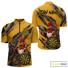 Load image into Gallery viewer, Black and yellow grunge rooster gun dart 1/4-zip shirt custom dart clothing