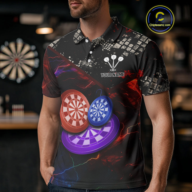 Colorful Thunder Dartboards Grunge Men's Darts Shirt - Custom Name & Team Jersey | Opt1 NYN0634
