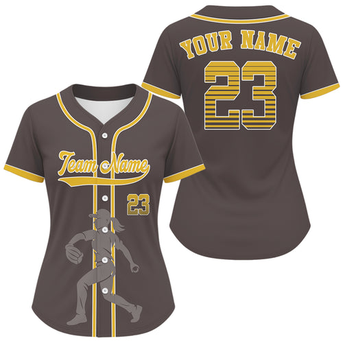 Minimalist Baseball Jersey For Women Human Playing Ball| Custom Name & Number | Brown NYN0823