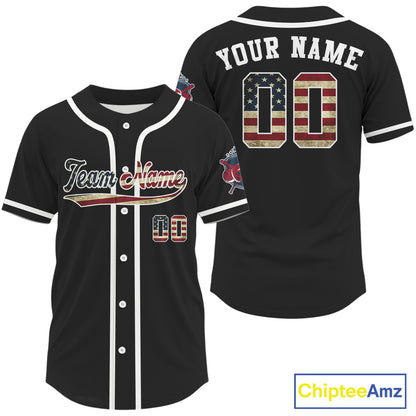 Custom USA Flag Patriotic Baseball Shirts For Men Black Youth Baseball Jerseys NYN0829